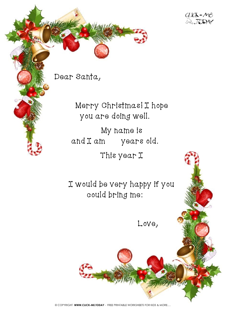 Printable Christmas sample text for letter to Santa template 4